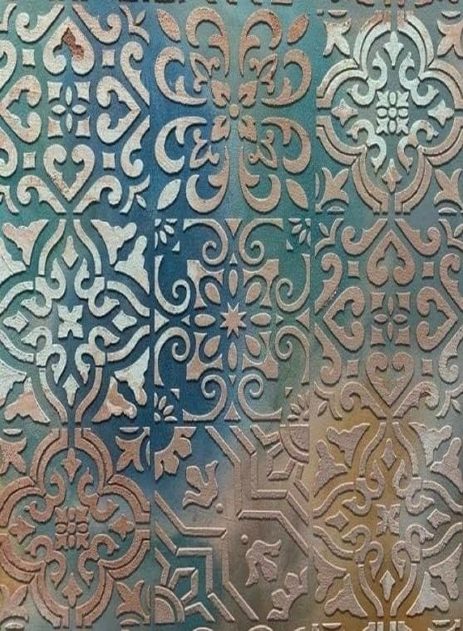 Technoart Putting Decorative Art Stencil, Vintage Moroccan Pattern, Embossed Design in Turquoise, Antique Wall Art Stencil - Image 1